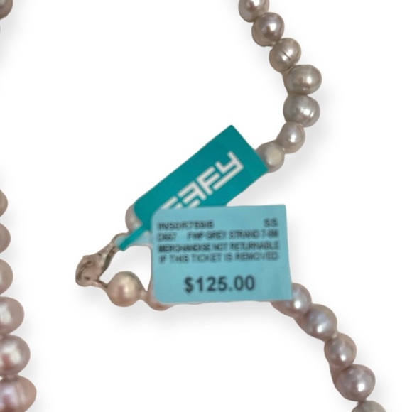 EFFY Pearl Necklace 7-8 Millimeter Black Freshwater Pearls Silver Claw Clasp NWT - Picture 5 of 8